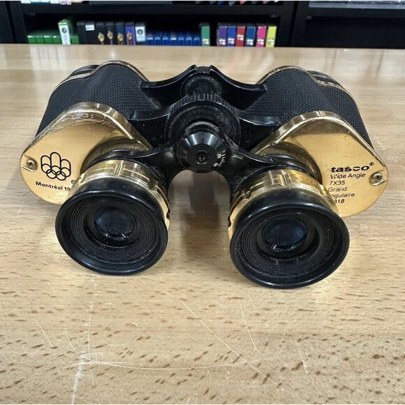 VTG Tasco Binoculars 1976 Montreal Olympics 7x35 Wide Angle w/Leather Case AS IS - Picture 2 of 8